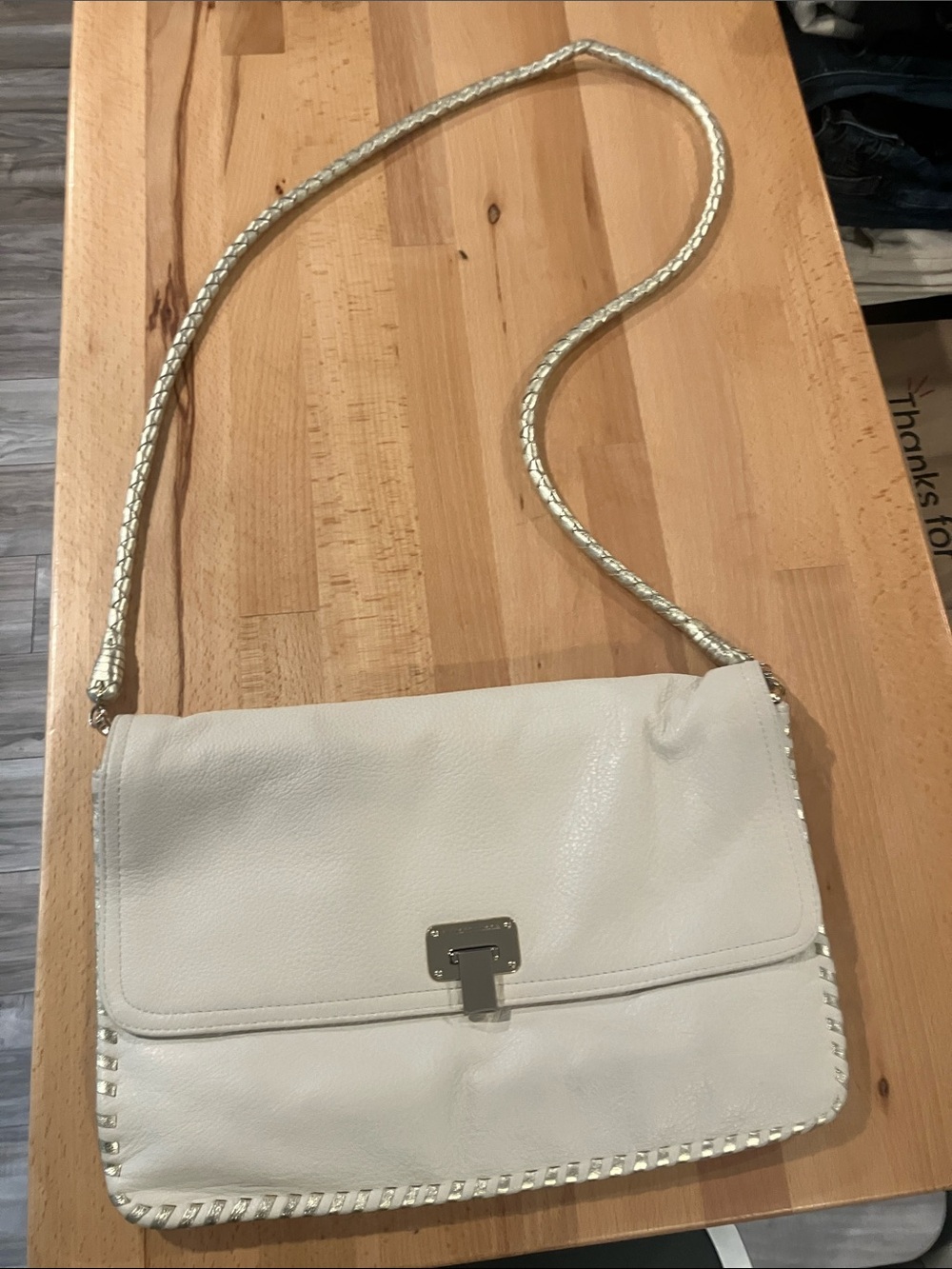Elliott Lucca White Leather Crossbody with Gold Braided Strap